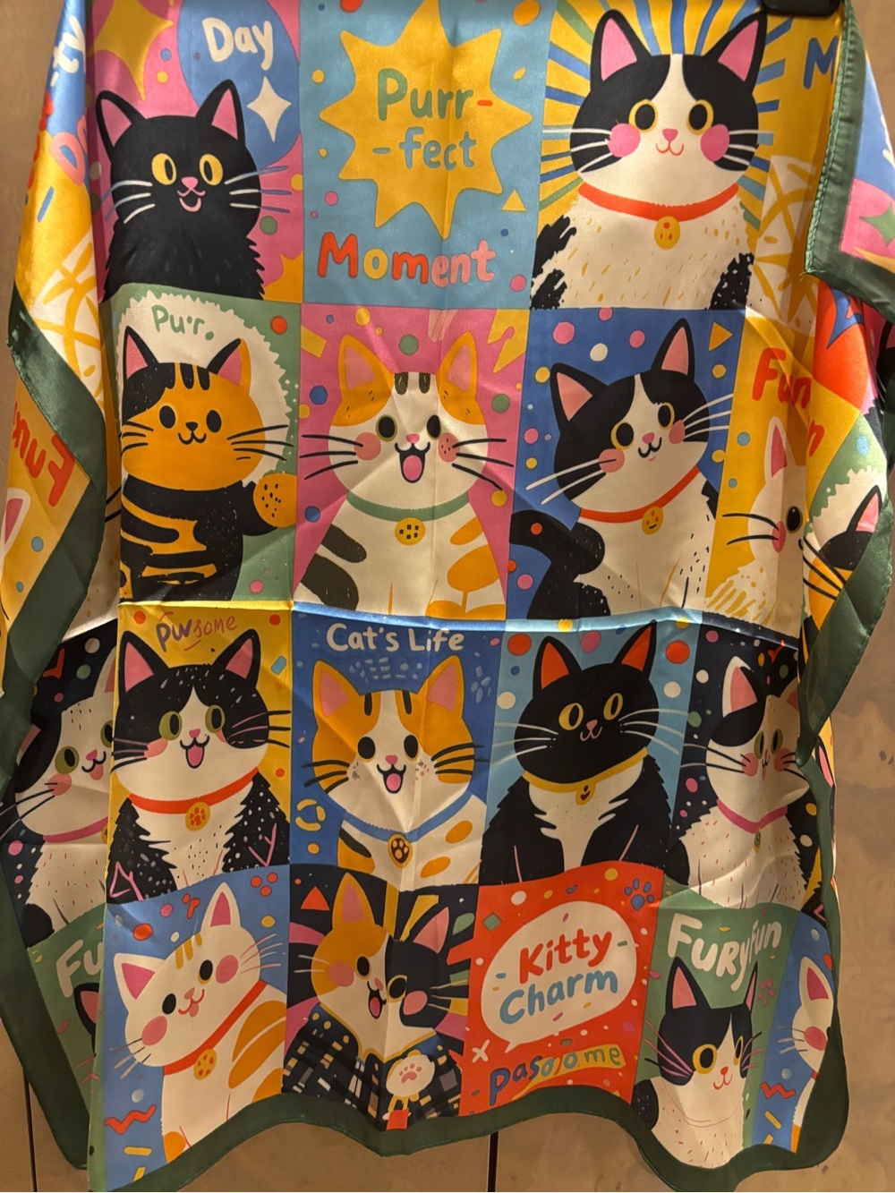 Colorful Cat Pattern Scarf - Multicolor - Picture 4 of 5